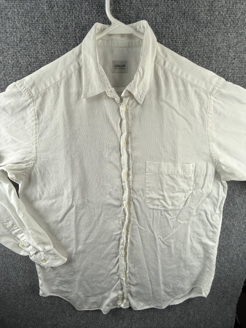 Armani 15.75 Button-Down Cotton White Luxury Shirt Men Solid Long Sleeve Pocket